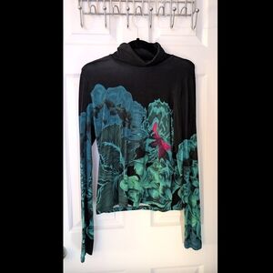 Floral Black and Green Women's Top